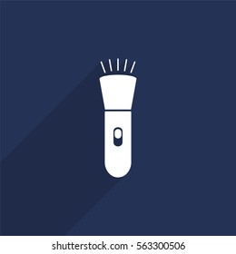 Flashlight vector icon with long shadow isolated on  blue