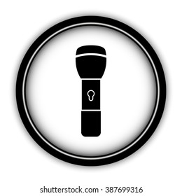 flashlight - vector icon; round  button with shadow