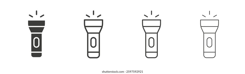 Flashlight vector icon set in black and white color.