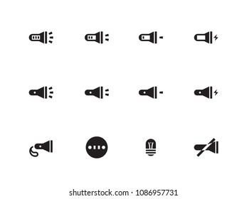 Flashlight vector icons with charge indicator, bulb on white background
