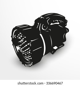 Flashlight. Vector illustration. Black and white view