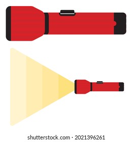 Flashlight vector. Illustration of camping equipment.illustration of a flashlight turned on. Yellow Color