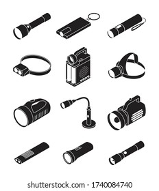 Flashlight vector illustration on white background . Black set icon spotlight. Vector black set icon flashlight.