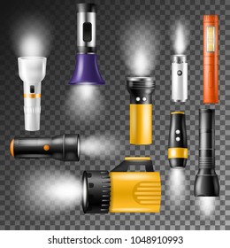 Flashlight vector flash-light lighting with spotlight or flash illustration set of lantern or flashing light lamp isolated on transparent background