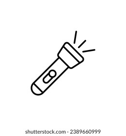 Flashlight Vector Line Icon for Adverts. Suitable for books, stores, shops. Editable stroke in minimalistic outline style. Symbol for design 