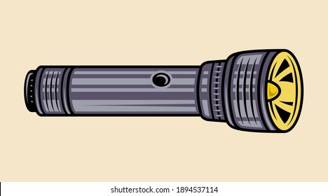 Flashlight vector object or design element in detailed colored style isolated on light background