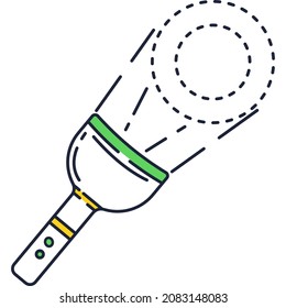 Flashlight vector. Pocket light torch lamp icon. Portable handheld torchlight equipment isolated on white background