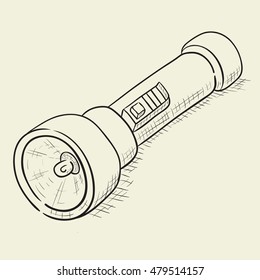 Flashlight. Vector sketch illustration.