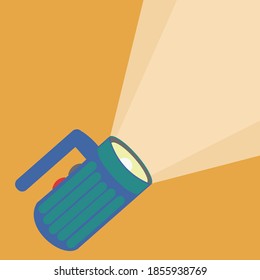 Flashlight whith bright beam Vector illustration Blue and green