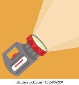 Flashlight whith bright beam Vector illustration Grey and red