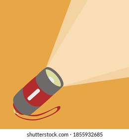 Flashlight whith brite beam Vector illustration Grey and red