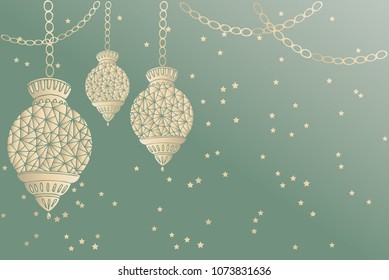 Flashlights for Ramadan. Turkish lanterns made of glass. The mosaic. Decoration for streets. The starry sky. Background for an inscription. 2
