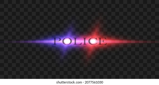 Flashlights and sirens. Bright special red blue police light beams at night for your design.