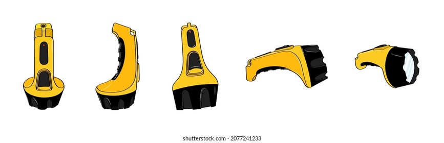 Ilustración vectorial de linternas. Lámparas de campamento de diferentes lados.