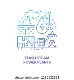 Flash-steam power plant blue gradient concept icon. High pressured steam. Geothermal power station abstract idea thin line illustration. Isolated outline drawing. Myriad Pro-Bold font used