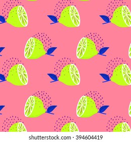 Flashy neon color lemon pattern. Wallpaper design. Summer background. Print texture. Fabric design. Vector illustration.