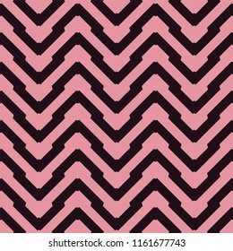 Flashy pink and black chevron pattern. Seamless decorative vector design of unusual shape