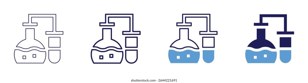 Flask analysis icon in 4 different styles. Thin Line, Line, Bold Line, Duotone. Duotone style. Editable stroke.