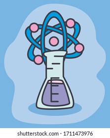 Flask and atom design, Chemistry science laboratory research technology biology equipment and test theme Vector illustration