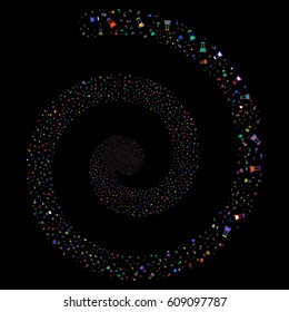 Flask bang portal spiral. Vector bright multicolored random pictograms.
