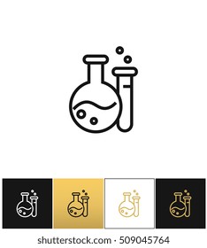 Flask and beaker equipment lab vector icon. Flask and beaker equipment lab pictograph on black, white and gold background
