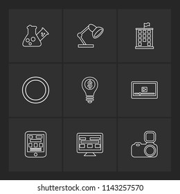 flask  beaker lamp  building  circle  idea  money  video  web  camera icon icons set line vector business sign symbol outline
