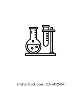 Flask, beaker line icon, outline vector sign, linear style pictogram isolated on white. Chemical laboratory glassware symbol, logo illustration. Editable stroke. Pixel perfect
