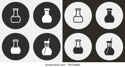 Flask - black and white vector icons. Round buttons for graphic and web design.