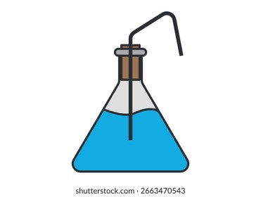 Flask with blue liquid and tube