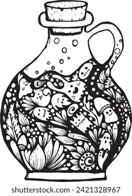 flask, bottle, fairy-tale creatures, potion, magic, fairy tale, coloring book