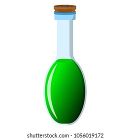 Flask and bottle icon. Label of fantasy potion and elixir. Cartoon style. Vector illustration logo.