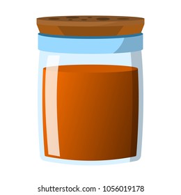 Flask and bottle icon. Label of fantasy potion and elixir. Cartoon style. Vector illustration logo.