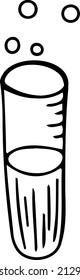 A Flask With Bubbles, A Test Tube. Black And White Vector Illustration, Hand-drawn. Isolated Object On A White Background. Clipart, Template, Sketch.