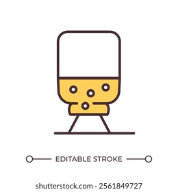 Flask with bubbling liquid RGB color icon. Analysis of material sample in chemical laboratory. Fluid specimen test. Isolated vector illustration. Simple filled line drawing. Editable stroke