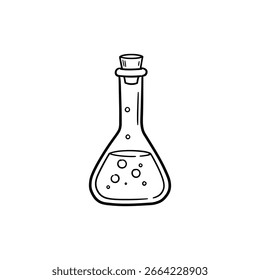 Frasco com substância borbulhante e rolha que ilustra a experiência química controlada