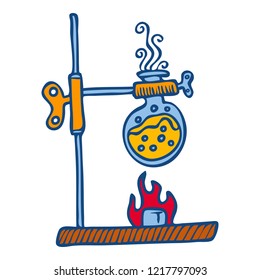 Flask burning flame icon. Hand drawn illustration of flask burning flame vector icon for web design