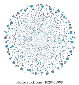 Flask burst sphere. Object pattern constructed from scattered flask pictograms as fireworks sphere. Vector illustration style is flat iconic symbols.