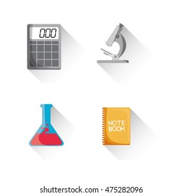 flask calculator microscope back to shool education  icon set. Colorful and flat design. Vector illustration