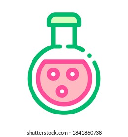 Flask With Chemical Liquid Vector Thin Line Icon. Organic Cosmetic, Laboratory Liquid Natural Component Linear Pictogram. Eco-friendly, Cruelty-free Product, Molecular Analysis Contour Illustration