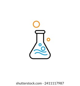 Icono de contorno de reacción química con matraz. Tela sintética. Industria textil. Símbolo de contorno lineal personalizable. Trazo editable. Ilustración aislada de las existencias vectoriales