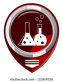 Flask with chemical reagent - vector red map pointer  isolated