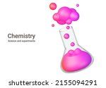 Flask of chemistry. Multicolored chemical is boiling and smoking. Isolated 3d object on a transparent background