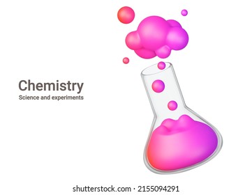 Flask of chemistry. Multicolored chemical is boiling and smoking. Isolated 3d object on a transparent background - Shutterstock ID 2155094291
