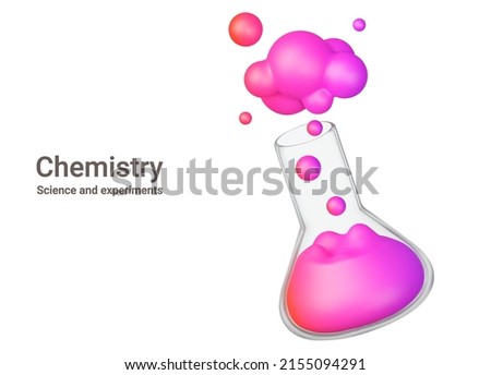 Flask of chemistry. Multicolored chemical is boiling and smoking. Isolated 3d object on a transparent background