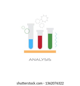 flask chemistry reaction analysis experiment concept test tube with different liquid line style white background
