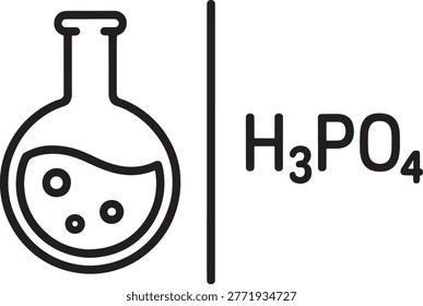 A flask containing liquid alongside the chemical formula for phosphoric acid
