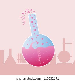 Flask containing love potion with chemistry background.