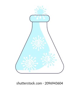 Flask with coronavirus. Science, chemistry and exploration symbol. Flat Art Vector Illustration