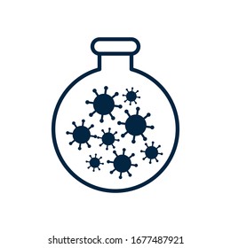 flask with covid 19 virus icon over white background, line style, vector illustration