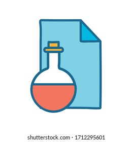 Flask and document line and fill style icon design, Science chemistry laboratory research technology biology equipment and test theme Vector illustration
